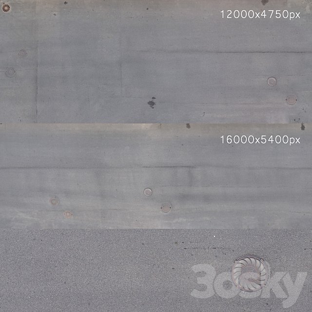 Textures of the asphalt road with manholes. 2 pcs