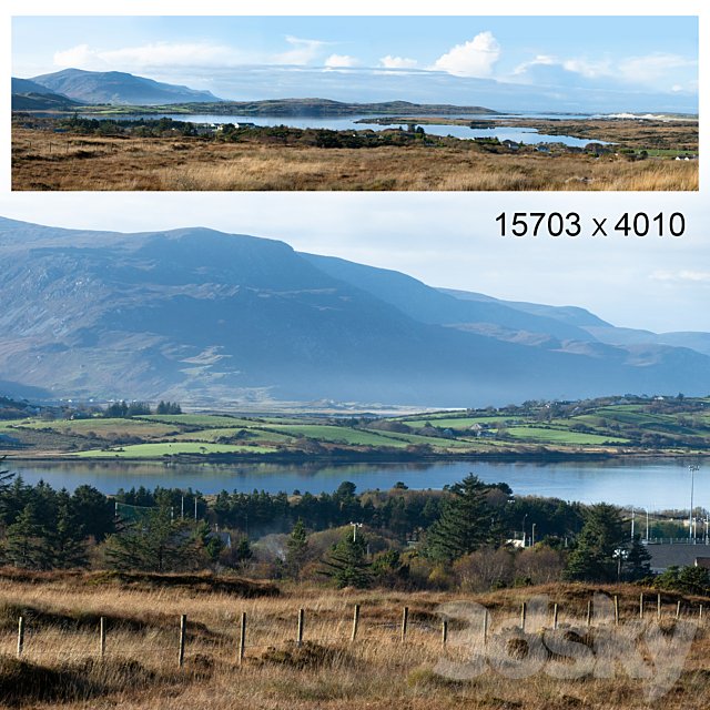 Autumn panorama. Northern Ireland. View of the mountains and the bay.