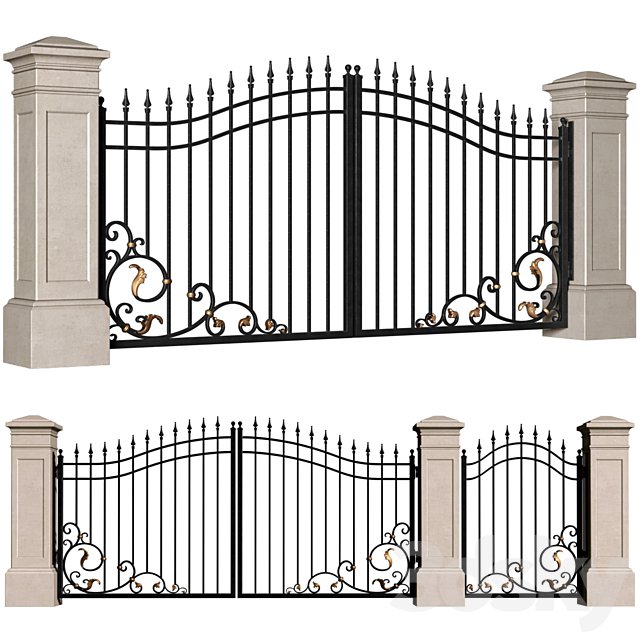 Forged gates in a classic style.DUAL Entrance Driveway Fence Iron Gate set