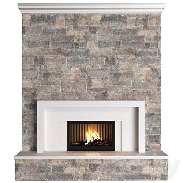 classic style Fireplace with stone wall.Stonework Fireplace modern ArtDeco