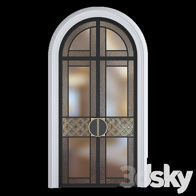 Double-leaf door with stained glass insert