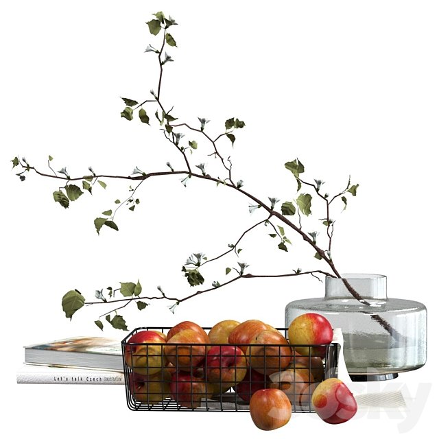 Decorative set with a basket of apples