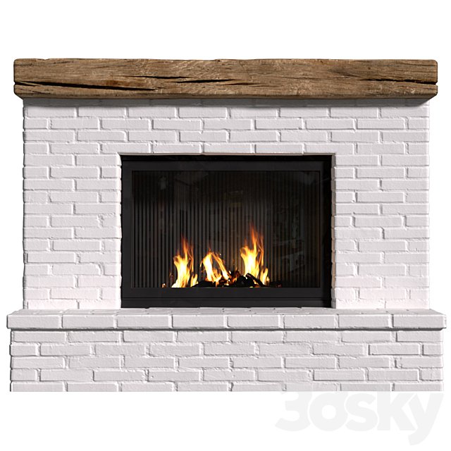 Provence style fireplace.Brick Fireplace in Country style.Rustic Farmhouse fireplace