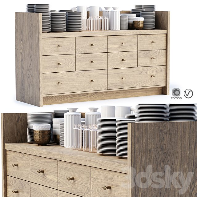 Mira restaurant cabinet with dishes V1 / Wooden sideboard with dishes