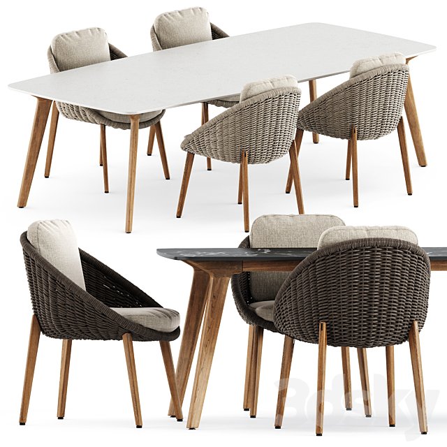 Lido Cord chair by Minotti and Torsa Dining table Teak CF-264 by Manutti
