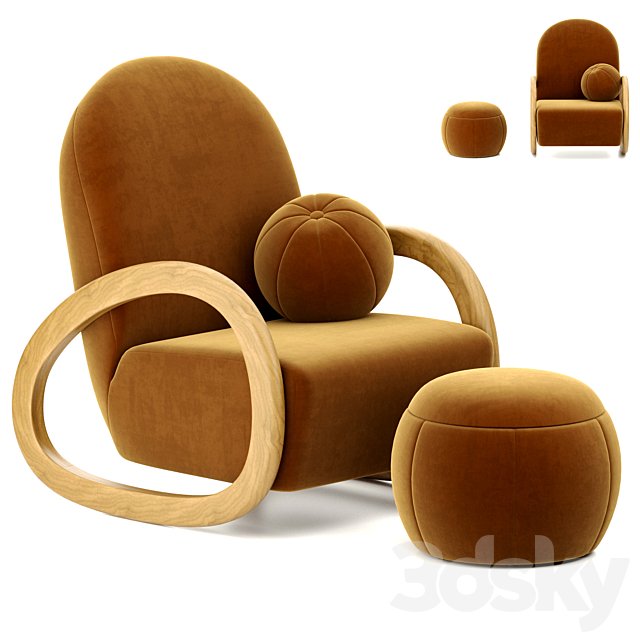 Pollie Marigold Velvet Nursery Rocking Chair with Ottoman