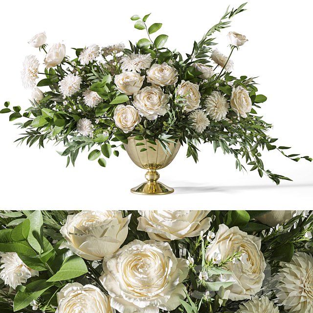 Flower Set 053 White Rose Dahlia Big bouquet