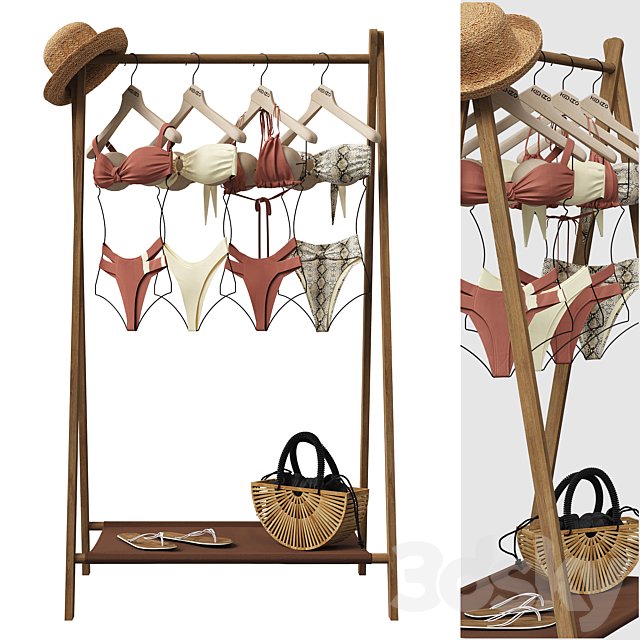 Set of swimwear and beach accessories for the store