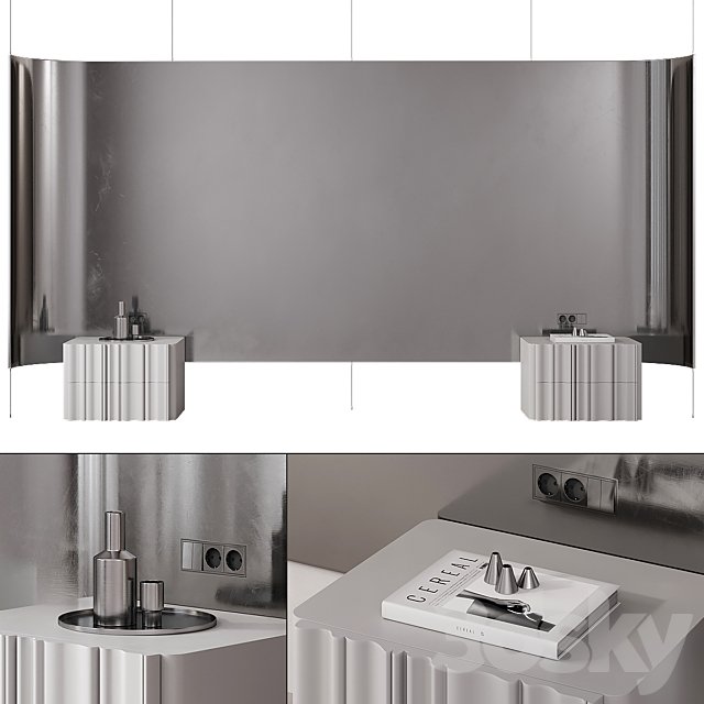 Bedroom headboard with metallic