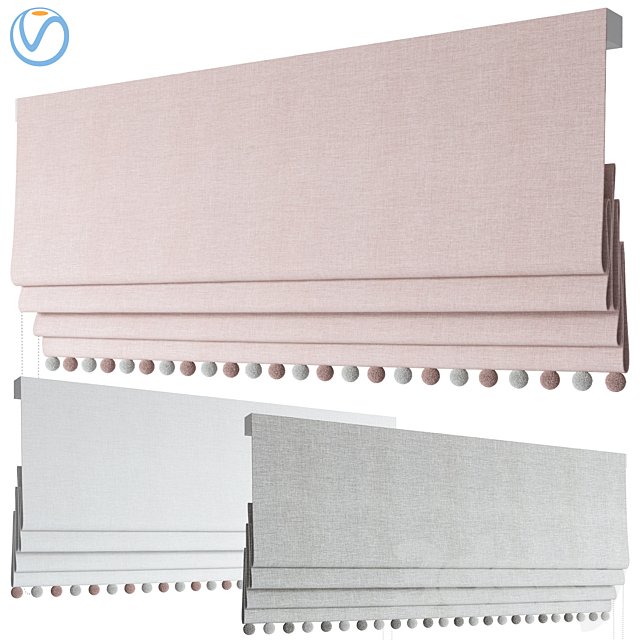 Roman Curtains 121 | Etsy | Blush Roman blind with pompoms