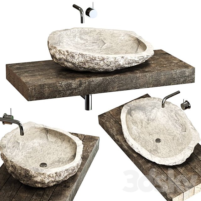 Stone sink on a log countertop