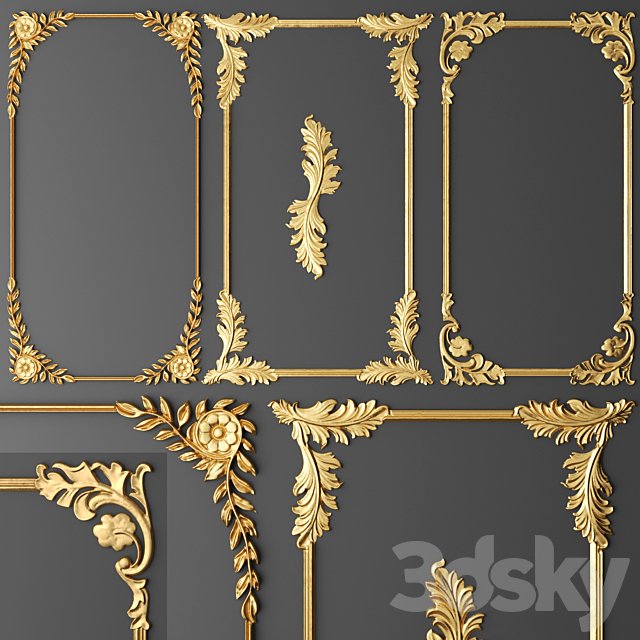 Set, frames, Stucco molding, Rosette, luxury, gold decor, carving, molding, stucco, ceiling, classical, frame