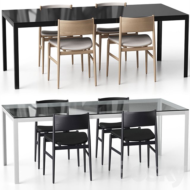 NEVE armless chair with upholstery and FRACTAL table by Porro