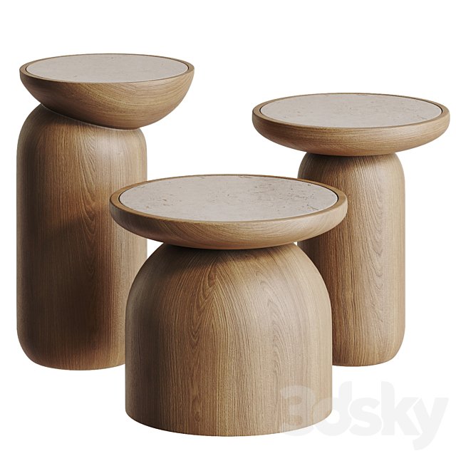 Mezcalitos Set Contemporary White Oak Limestone Side Table by SinCa Design