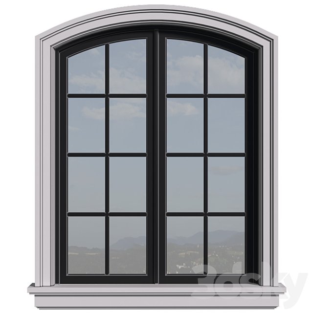 Arched aluminum facade window in a modern style.Exterior Street Window .