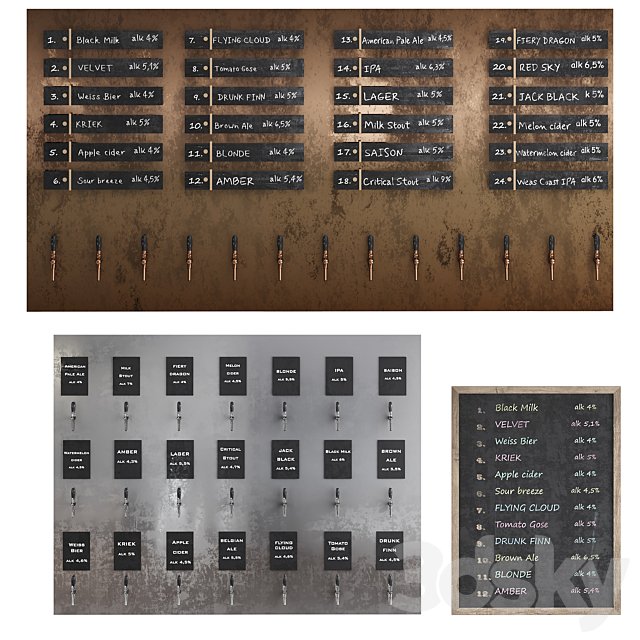 Beer menu on taps