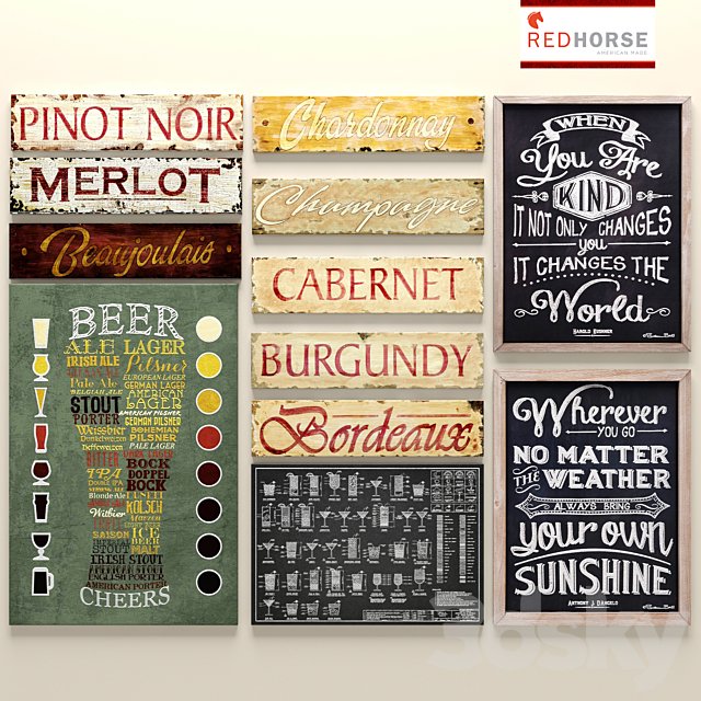 A set of plates from the Red Horse Signs, plate, signboard, picture, decor for a cafe, bar, alcohol