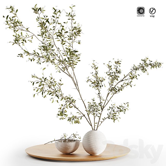 Pulm Branch in White Vase Set3
