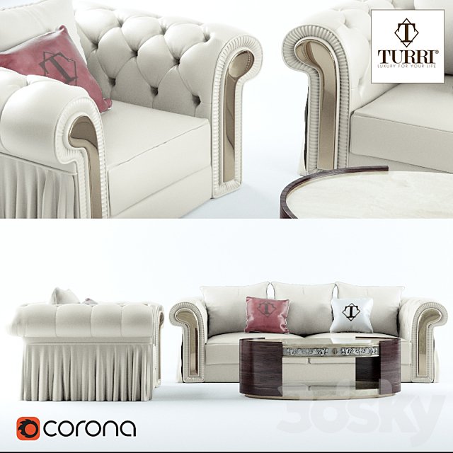 Sofa, chair, coffee table Turri Couture