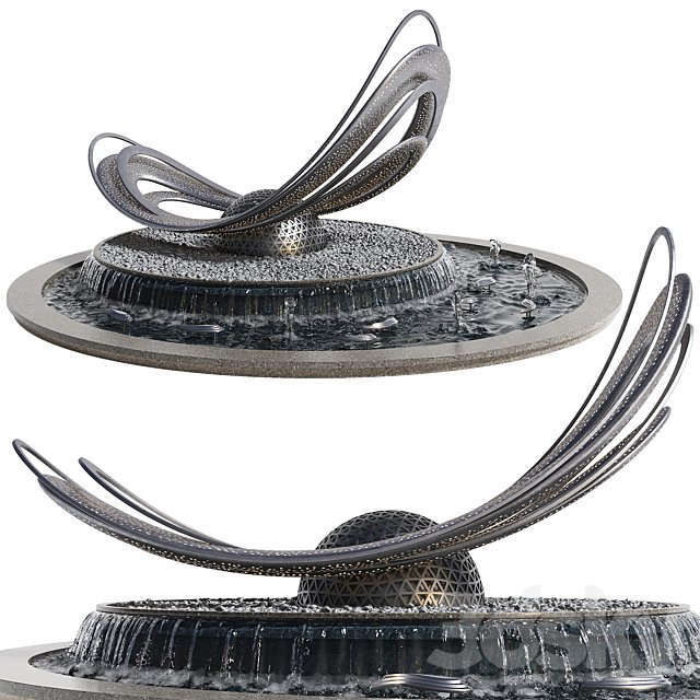Pond with metal sculpture