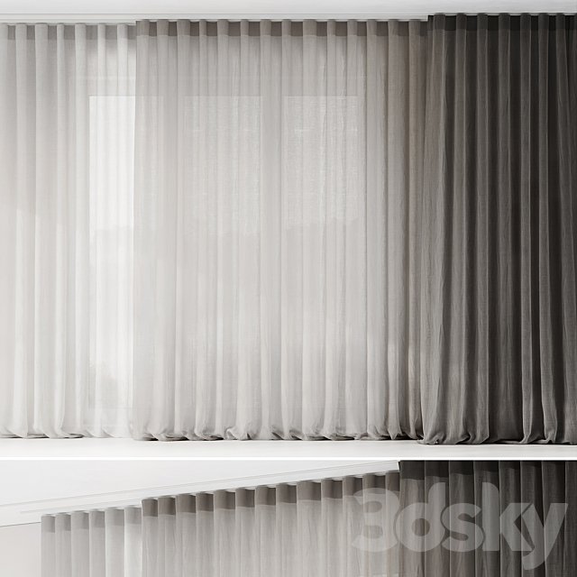 Curtains with folds on the floor of fine linen on the ceiling cornice