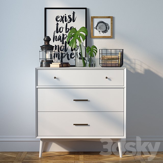 Dresser Mid-Century 3-Drawer Dresser + decor