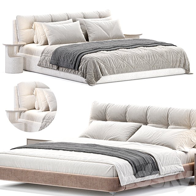Beige Upholstered Panel Modern Bed