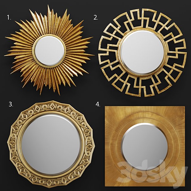 A set of mirrors. sun, luxury decor, golden, metallic, decorative
