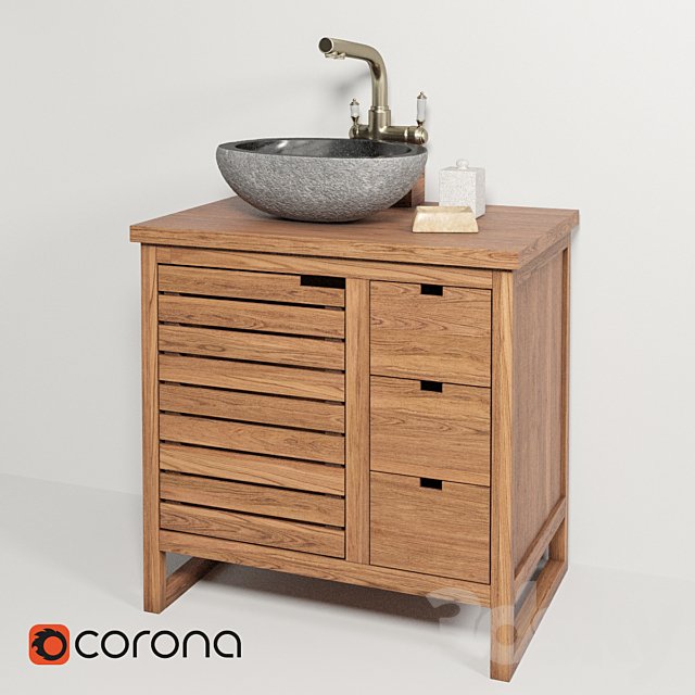 Sink made of natural river stone Stone Teak House, cabinet Gourdon 80, mixer Lemark LM4861B