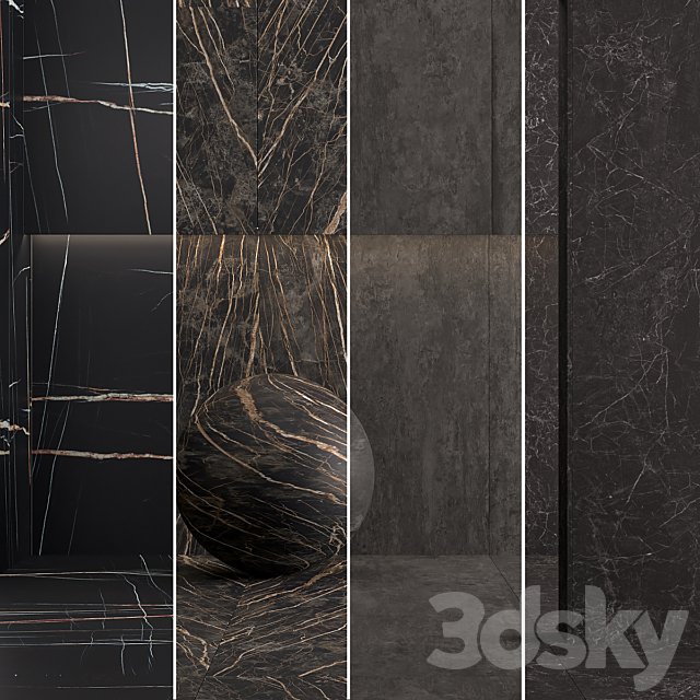Porcelain tile Laminam Sahara Noir, NATURALI NERO-GRECO, Noir Desire, Cemento Nero. 3000x1000mm.