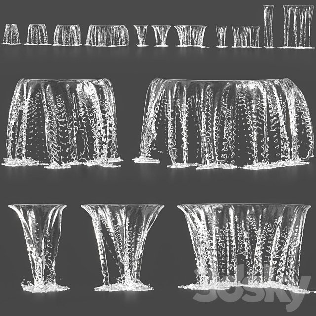 Water jets of waterfalls