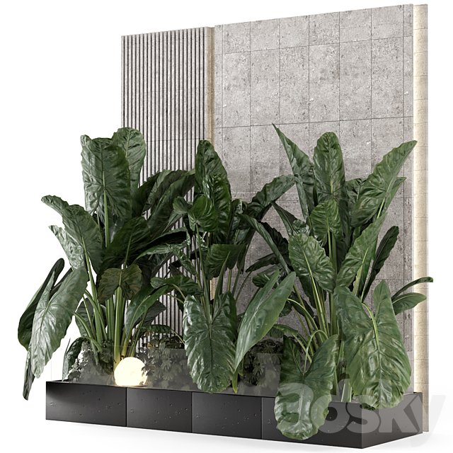 Indoor Wall Big Green Leaf Garden in Concrete Base - Set 1770
