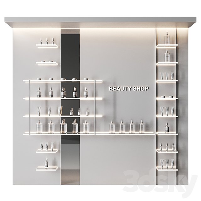 Glowing shelves for a cosmetics store