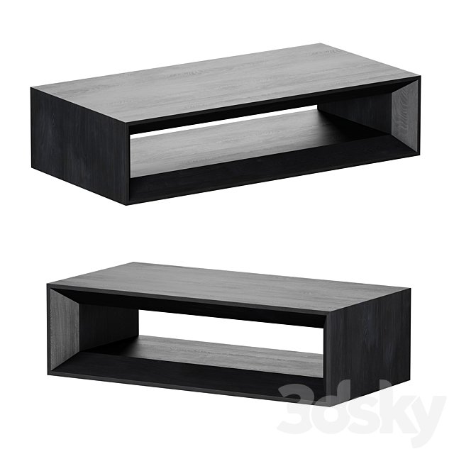 Vernon Large Rectangular Ebonized Pine Wood Coffee Table with Shelf Crate and Barrel