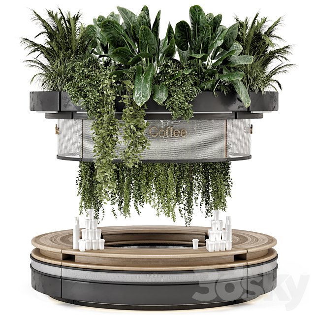 Coffee Reception Desk With Plants - Restaurant Set 1815