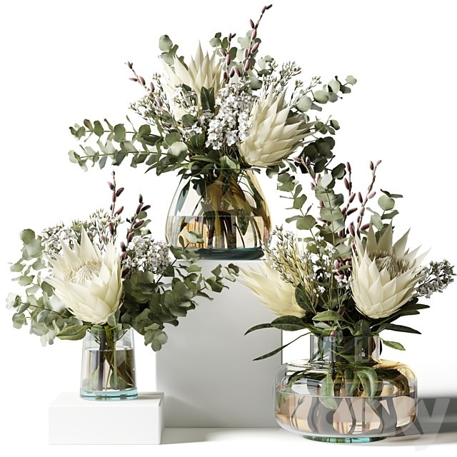 Bouquet with proteas and eucalyptus