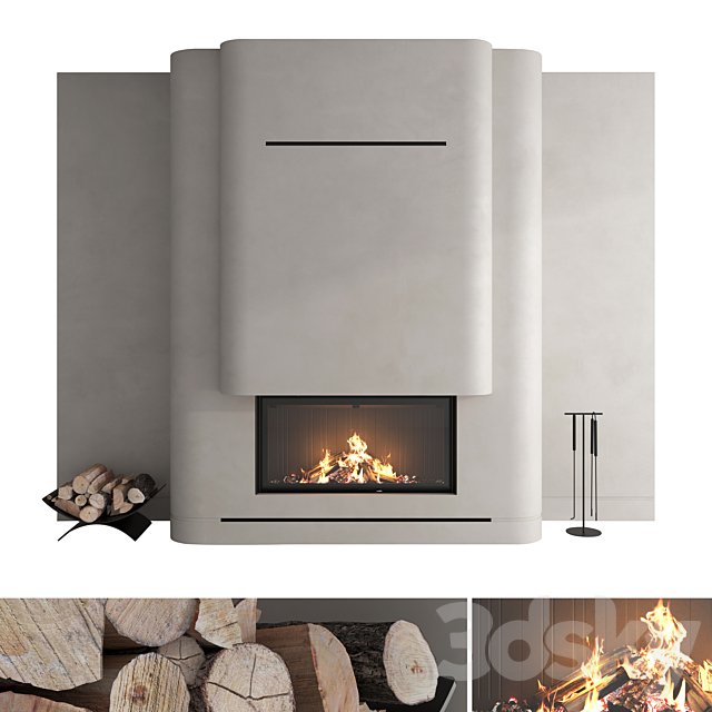Decorative wall with fireplace set 56