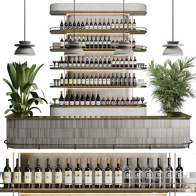Reception Desk for Restaurant and Caffe with cabinet wine rack set 08
