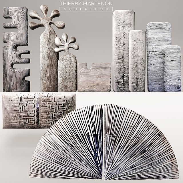 Set Sculpture Thierry Martenon, figurine, carving, abstraction, modern art, art, round, wall
