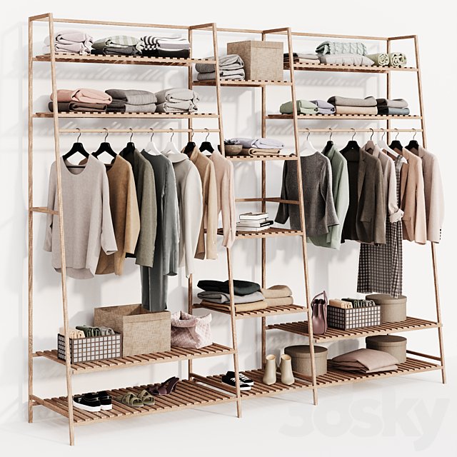 Clothes wardrobe wooden rack