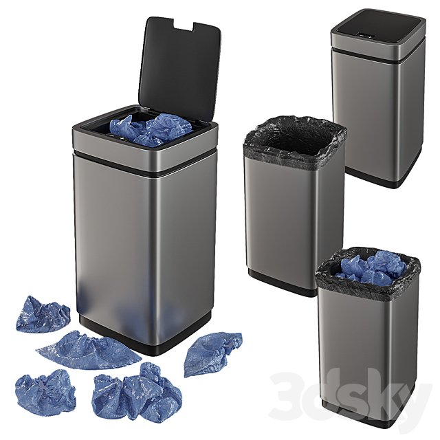 Set of trash cans with contents