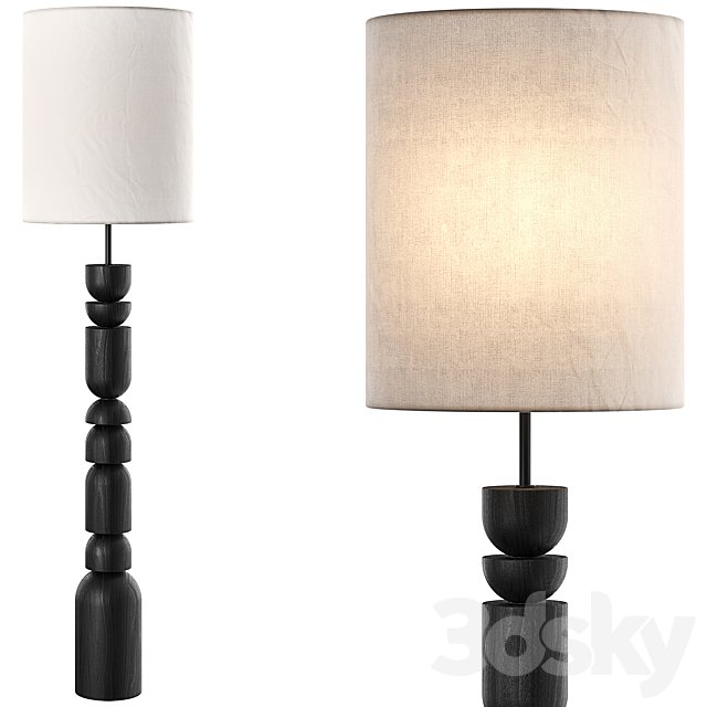 Aska charred wood and natural linen floor lamp