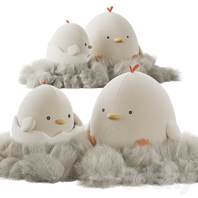 Cute plush chickens in a nest