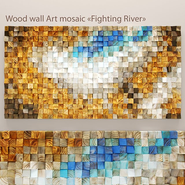 Wood wall Art mosaic, "Fighting River", wall decor, painting, wooden bars, mosaic, panel, art, abstraction