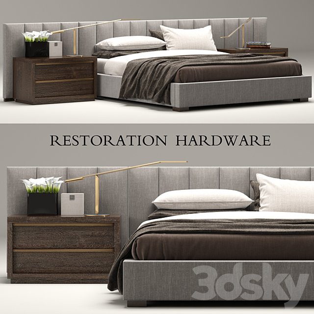 RH Modern custom vertical channel extended headboard bed