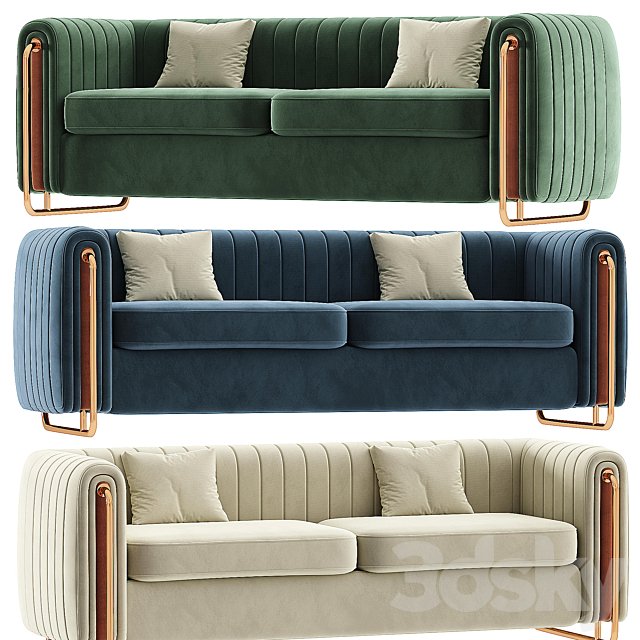 Modern Velvet Sofa Channel Tufted Arms and Back Green
