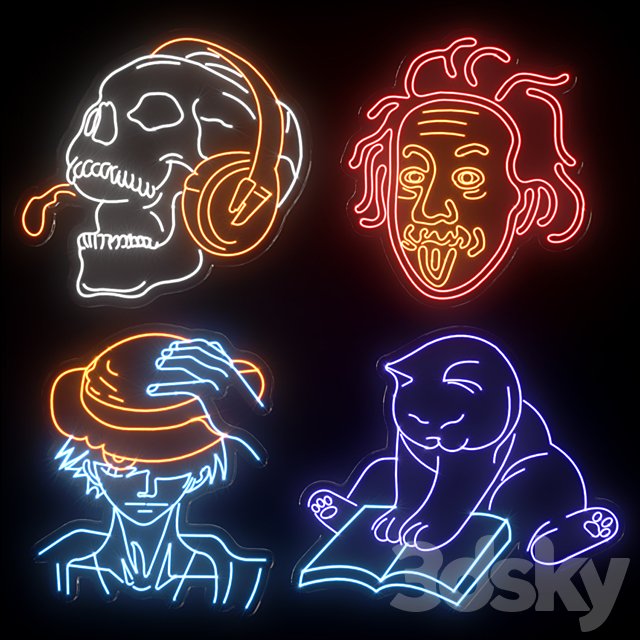 albert einstein caboy skull cat Neon Light modules Set 0013
