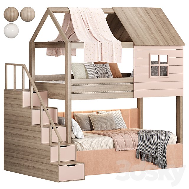 Solid wood bunk bed for children