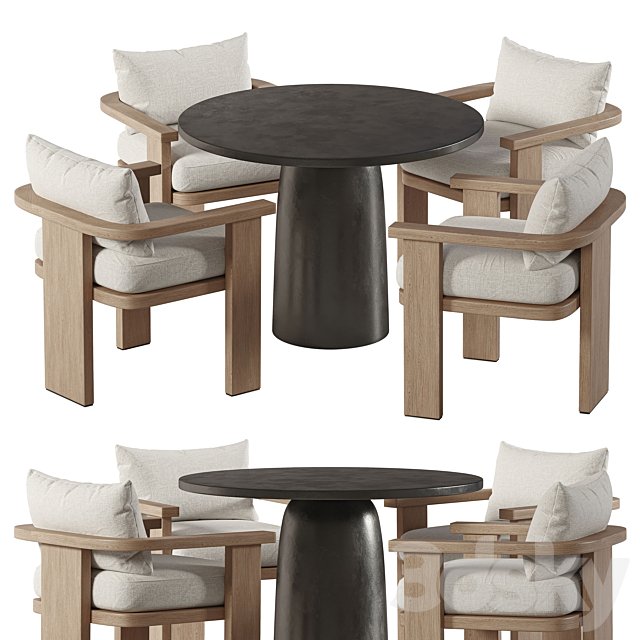 Tahana Outdoor Dining Armchair and Basil Table By Fourhands