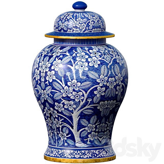 Traditional Ceramic Decorative Blue and White Vase Jar with Sakura Pattern Chinoiserie Ginger Jars
